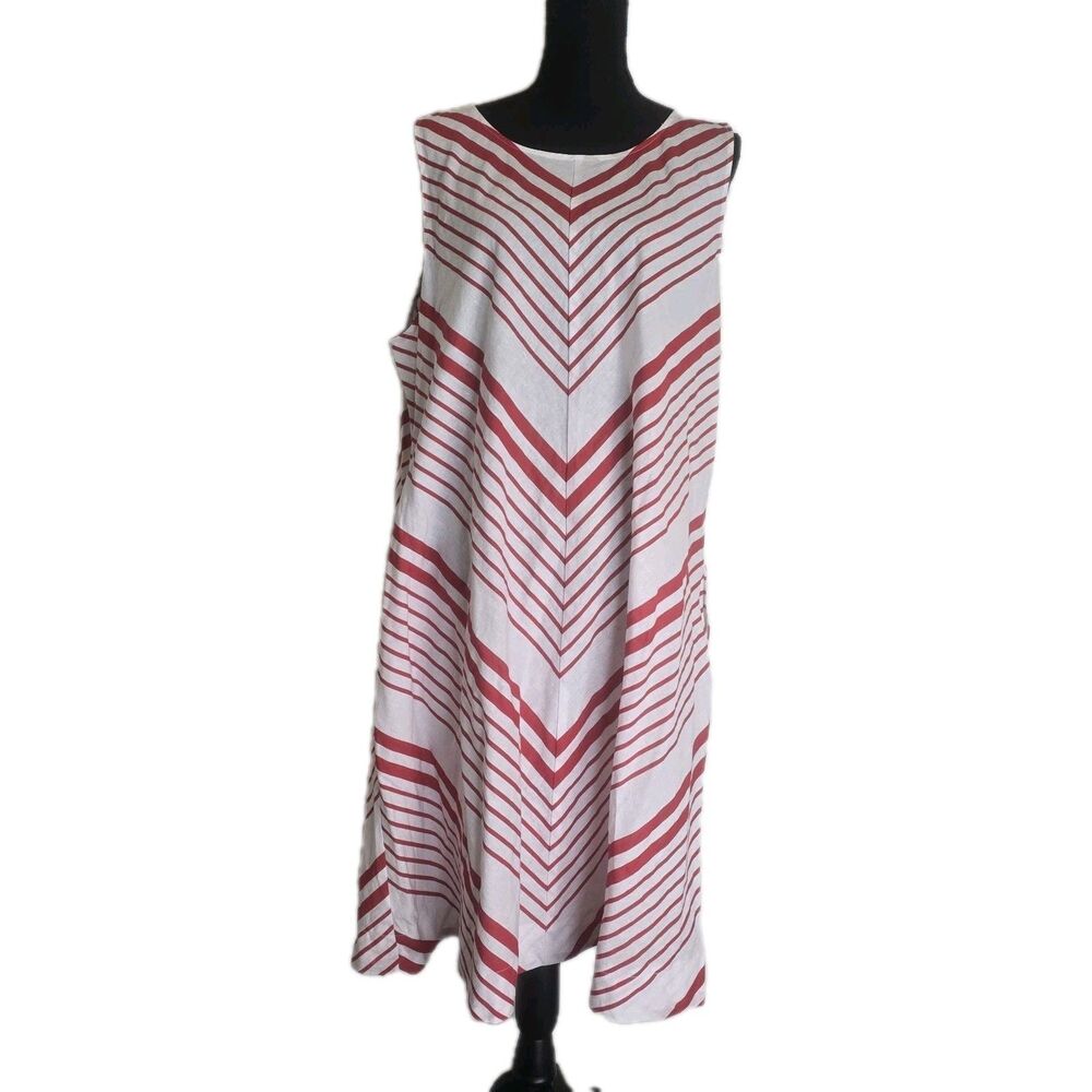 Liz Claiborne Linen Shift Dress Plus Size XXL Cherry Red White Chevron Striped